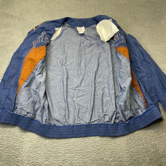 Vintage Jean Jacket Women Large Blue Studded Blue Jean Southwest Aztec 80s Rodeo - Picture 11 of 16